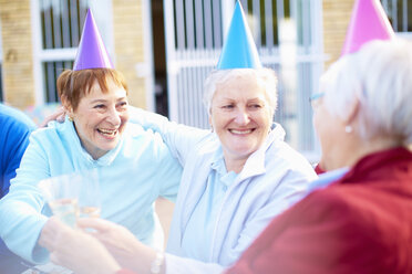 Seniorenfreunde auf einer Geburtstags-Gartenparty - ZEF001039