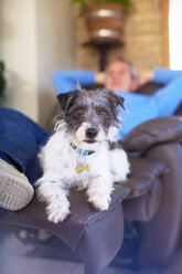 Mann mit Hund entspannt sich zu Hause - ZEF001276
