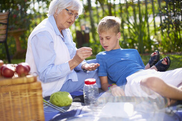 Enkel und Großmutter machen ein Picknick im Park - ZEF001281