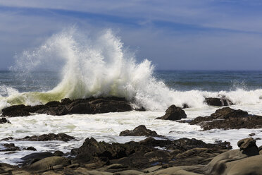 USA, Kalifornien, Sonoma County, Pazifikküste, Salt Point State Park, Gerstle Cove, Welle, Tafoni, Sandstein - FOF007247