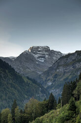 Switzerland, Canton of Glarus, Kloen Valley, View to Silberen in the morning light - HLF000740