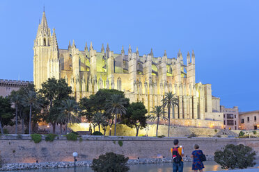 Spanien, Balearische Inseln, Mallorca, Palma de Mallorca, Kathedrale La Seu im Abendlicht - MSF004310