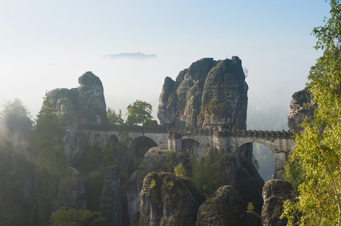 Deutschland, Sachsen, Sächsische Schweiz, Nationalpark, Basteibrücke, lizenzfreies Stockfoto