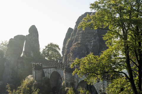 Deutschland, Sachsen, Sächsische Schweiz, Nationalpark, Basteibrücke, lizenzfreies Stockfoto