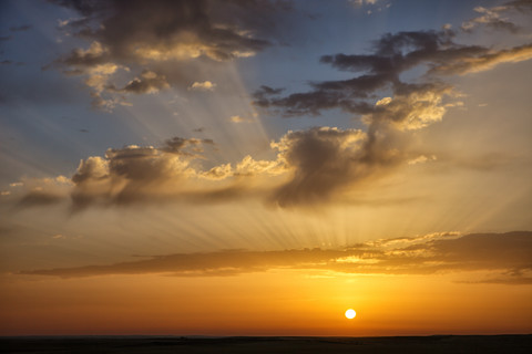 Spanien, Sonnenuntergang im Naturpark Villafafila, lizenzfreies Stockfoto