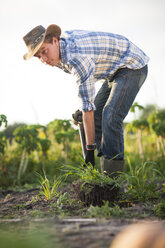 Young man digging on field - ZEF001206