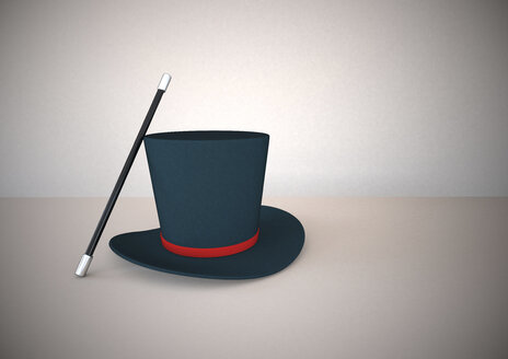 Magic wand and top hat, 3D Rendering - ALF000229