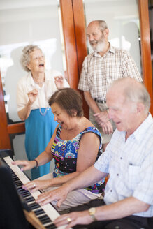 Senior people making music in a retirement village - ZEF001310