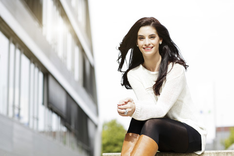 Portrait of happy young woman stock photo