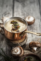 Cooking pot of mushroom cream soup with chive and fried mushroom - SBDF001344