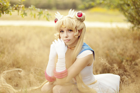 Portrait of woman wearing costume of Pretty Guardian Sailor Moon stock photo