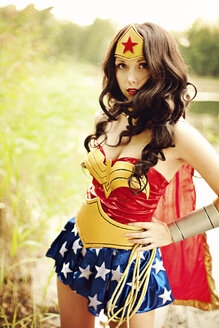 Portrait of woman wearing Super Hero costume - AFF000104