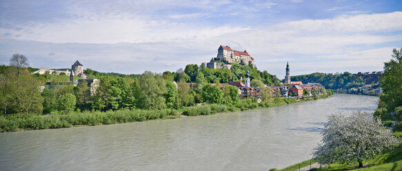 Deutschland, Bayern, Burghausen, Blick auf Altstadt mit Burg an der Salzach, Panorama - OPF000031