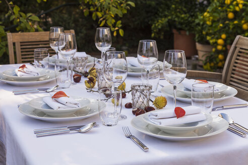 Herbstlich gedeckter Tisch im Garten - WDF002724