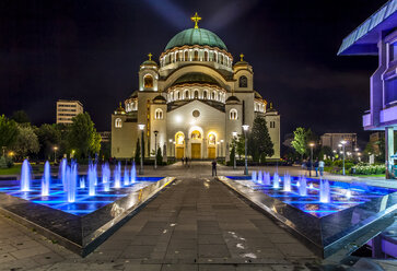 Serbia, Belgrade, Beograd, Church of Saint Sava at night - AMF003084