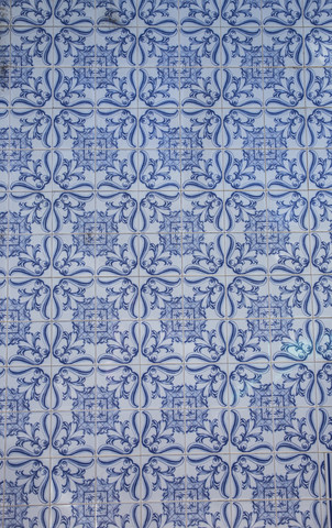 Portugal, Lagos, blau-weiße Azulejos, Nahaufnahme, lizenzfreies Stockfoto