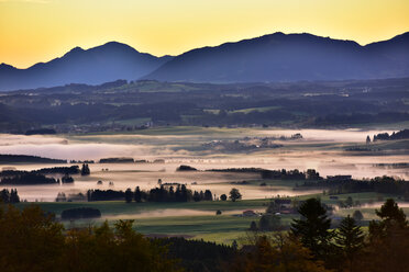 Deutschland, Bayern, Allgäu, Landschaft im Morgennebel am Auerberg - FDF000076