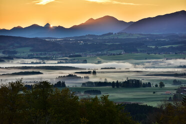 Germany, Bavaria, Allgaeu, landscape in morning fog at Auerberg - FDF000078