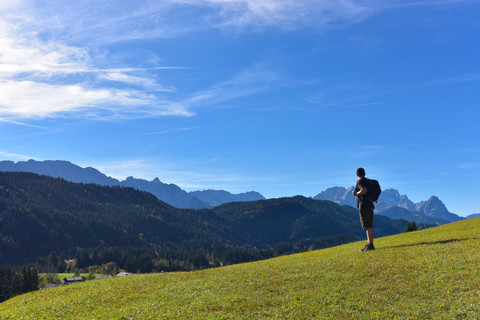 Germany, Bavaria, Allgaeu, hiker near Geroldsee stock photo