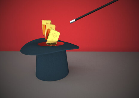 Illustration, Magician's hat and gold bars, 3D Rendering - ALF000245