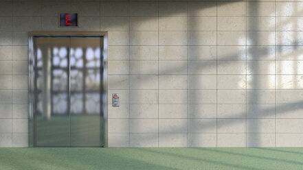 Foyer mit Aufzug und Betonwand, 3D Rendering - UWF000248