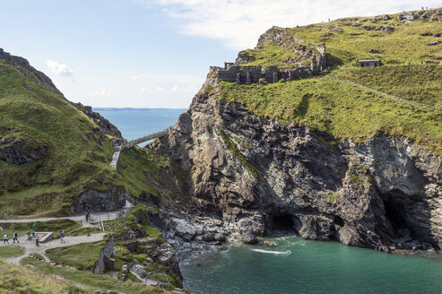 United Kingdom, England, Cornwall, Tintagel, Bridge to Tintagel Castle - FRF000084