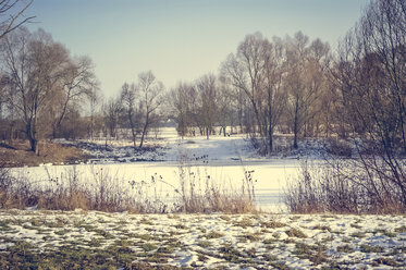 Germany, Hesse, Stockstadt am Rhein, ponds in winter - PUF000216