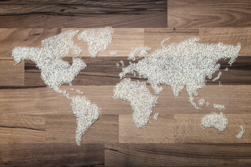 Weltkarte aus Reiskörnern, Symbol für den Welthunger - OPF000036