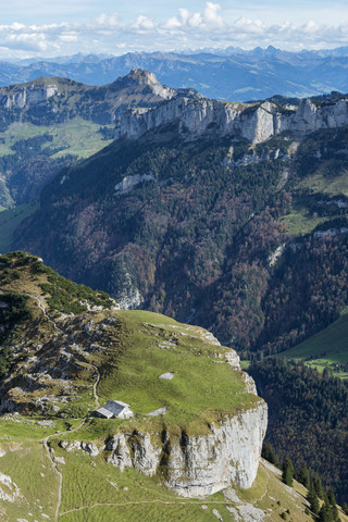 Switzerland, Canton of Appenzell Innerrhoden, Alp Chlus, Hoher Kasten in the background stock photo