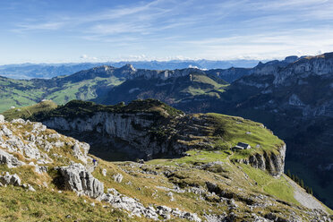 Switzerland, Canton of Appenzell Innerrhoden, View to Alp Chlus, in the background Hoher Kasten - ELF001398