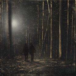 Deutschland, bei Wuppertal, zwei Personen im Wald, Digital Composite - DWI000289