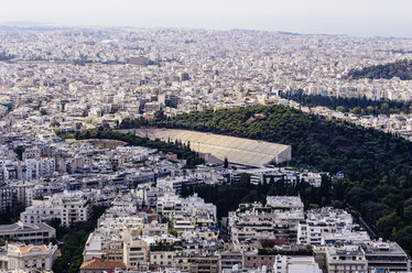 Greece, Athens, cityscape from Mount Lycabettus with Panathinaikos stadium - THAF000901