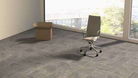 Office chair and cardboard box in empty office, 3D Rendering - UWF000250