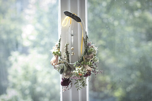 Self-made floral wreath hanging at window catch - ASCF000012