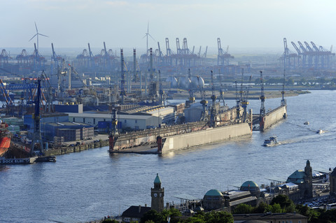 Germany, Hamburg, St. Pauli, harbor and River Elbe stock photo