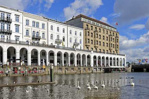 Germany, Hamburg, Little Alster and Alsterarkaden stock photo