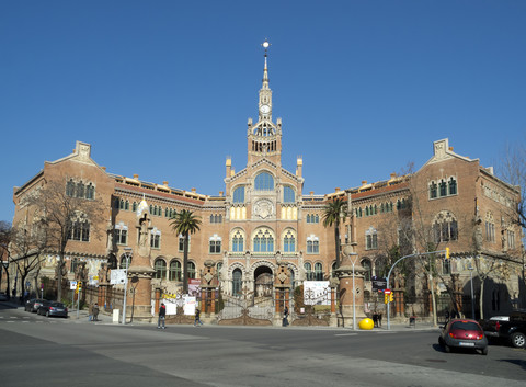 Spanien, Katalonien, Barcelona, Blick auf das Hospital de la Santa Creu i Sant Pau, lizenzfreies Stockfoto