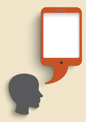 Vector Illustration, Head with smart phone speech bubble against beige background - ALF000256