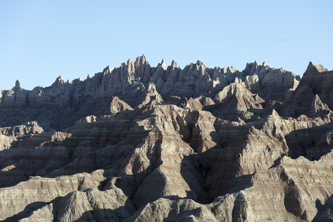 USA, South Dakota, Badlands National Park, Landschaft mit Felsen, lizenzfreies Stockfoto