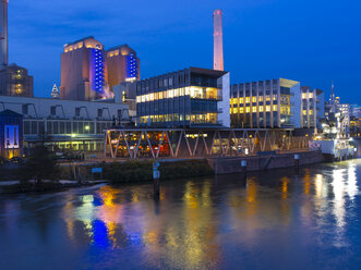 Germany, Hesse, Frankfurt, Gutleutviertel, Westhafen, Pier 1 in the evening - AMF003345