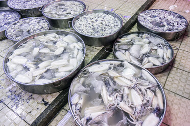 Vietnam, Saigon, bowls of different squids at central market - WEF000299