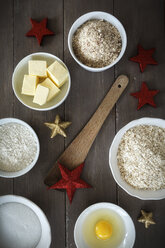 Bowls with baking ingredients at Christmas time - EVGF001397