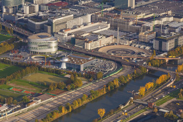 Germany, Baden-Wuerttemberg, Stuttgart, aerial view of Mercedes-Benz headquarters - WDF002769