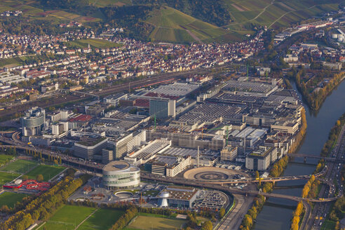 Germany, Baden-Wuerttemberg, Stuttgart, aerial view of Mercedes-Benz headquarters - WDF002770