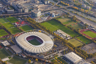 Germany, Baden-Wuerttemberg, Stuttgart, aerial view of Neckarpark with Mercedes-Benz Arena - WD002772