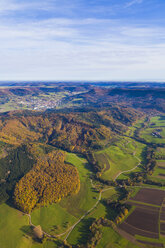 Germany, Baden-Wuerttemberg, aerial view of landscape near Burladingen in the Swabian mountains - WDF002792