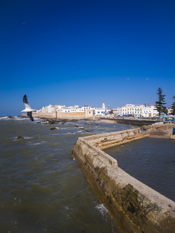 Marokko, Essaouira, Sqala de la Kasbah, Meeresmauer der Altstadt, lizenzfreies Stockfoto