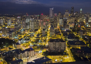 USA, Washington, Seattle, Skyline as seen from Space Needle at night - HLF000811