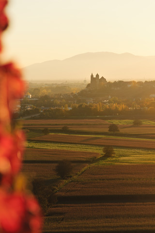 Deutschland, Baden-Württemberg, Blick auf Breisach mit Münster im Dunst, lizenzfreies Stockfoto