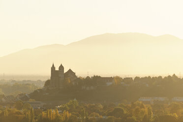 Germany, Baden-Wuerttemberg, view to Breisach with minster at haze - LAF001263